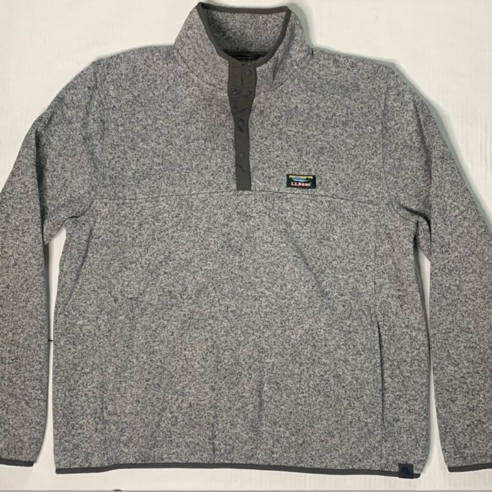 LL Bean Snap T Fleece Better Sweater Pullover Heather Gray